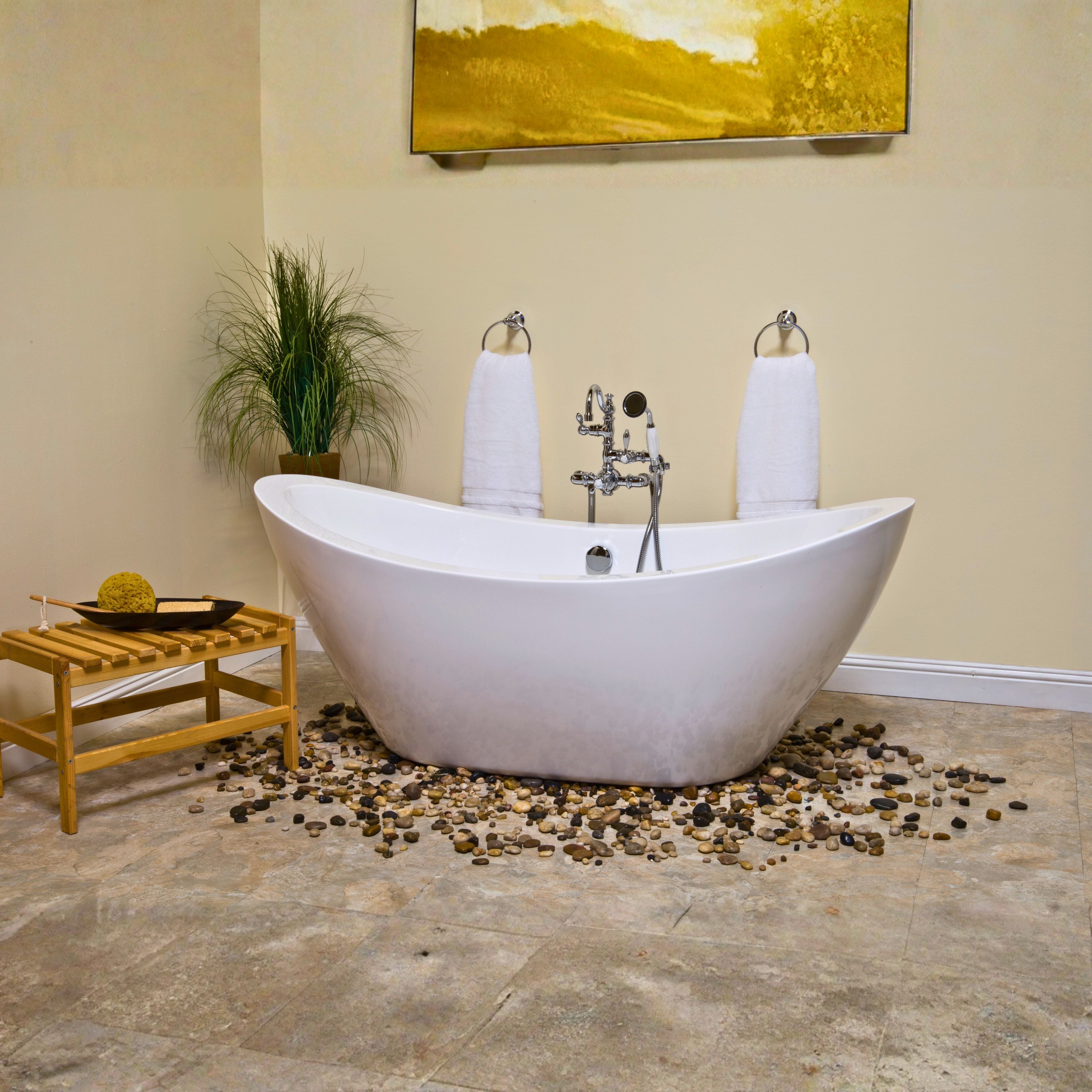 The Seneca 65" Double Slipper Freestanding Acrylic Tub without Faucet Holes and Integrated Waste and Overflow Drain P1036 | Strom Living - Bathtubs