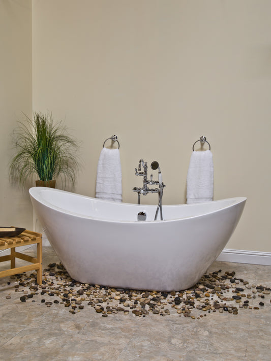 Strom Living Seneca 65" Double Slipper Freestanding Acrylic Tub without Faucet Holes and Integrated Waste and Overflow Drain