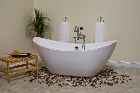 Strom Living Seneca 65" Double Slipper Freestanding Acrylic Tub without Faucet Holes and Integrated Waste and Overflow Drain