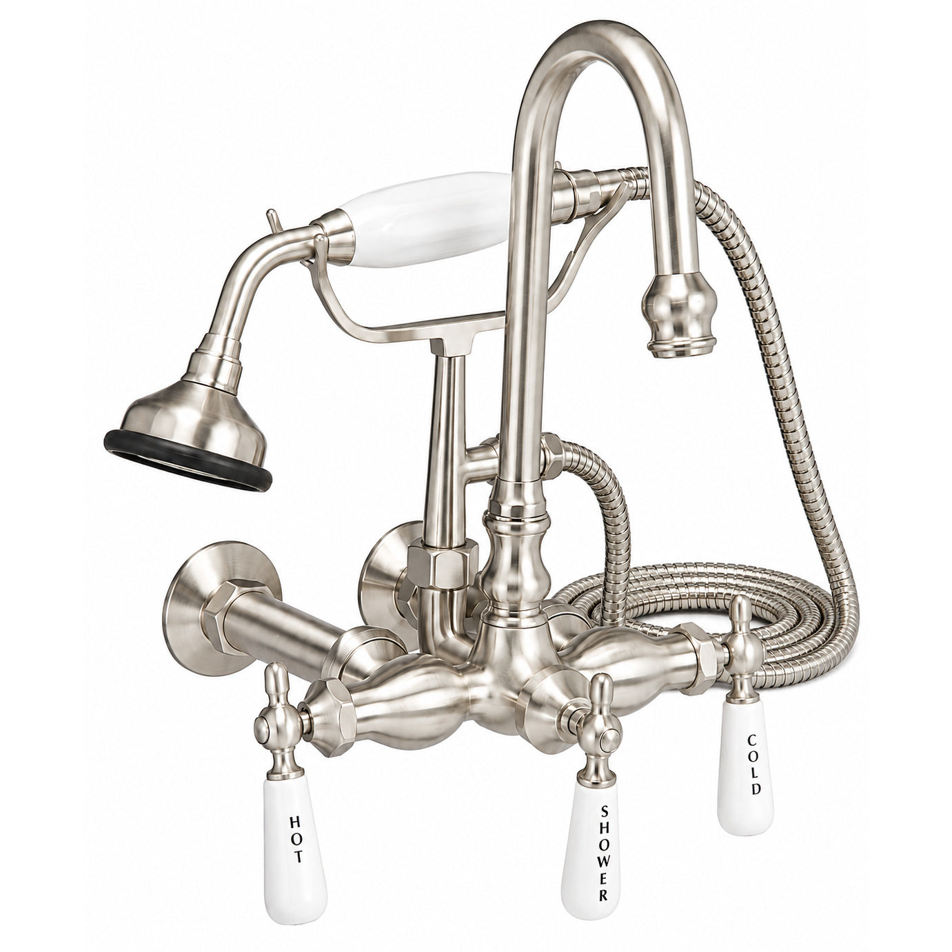 Wall Mount Gooseneck Faucet with Lever Handles P1037 | Strom Living Matte Nickel - Tub Fillers