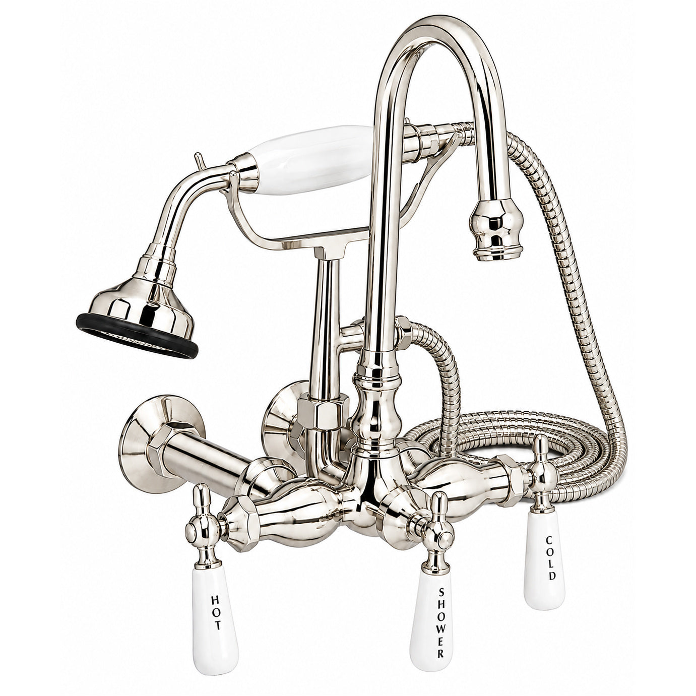 Wall Mount Gooseneck Faucet with Lever Handles P1037 | Strom Living Polished Nickel - Tub Fillers