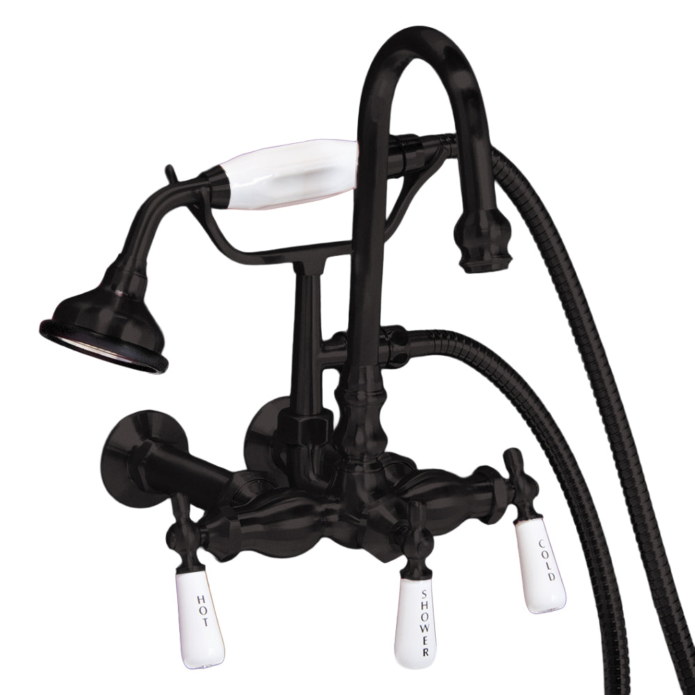 Gooseneck Faucet with Porcelain Lever Handles and Porcelain Shower Handle P1037 | Strom Living