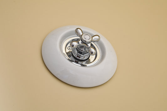 Strom Living Thermo Shower Control with Round Porcelain Plate and Cross Handle
