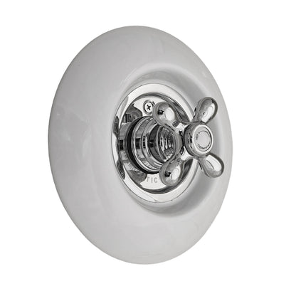 Strom Living Thermo Shower Control with Round Porcelain Plate and Cross Handle
