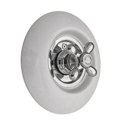 Strom Living Thermo Shower Control with Round Porcelain Plate and Cross Handle