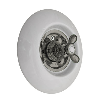 Strom Living Thermo Shower Control with Round Porcelain Plate and Cross Handle