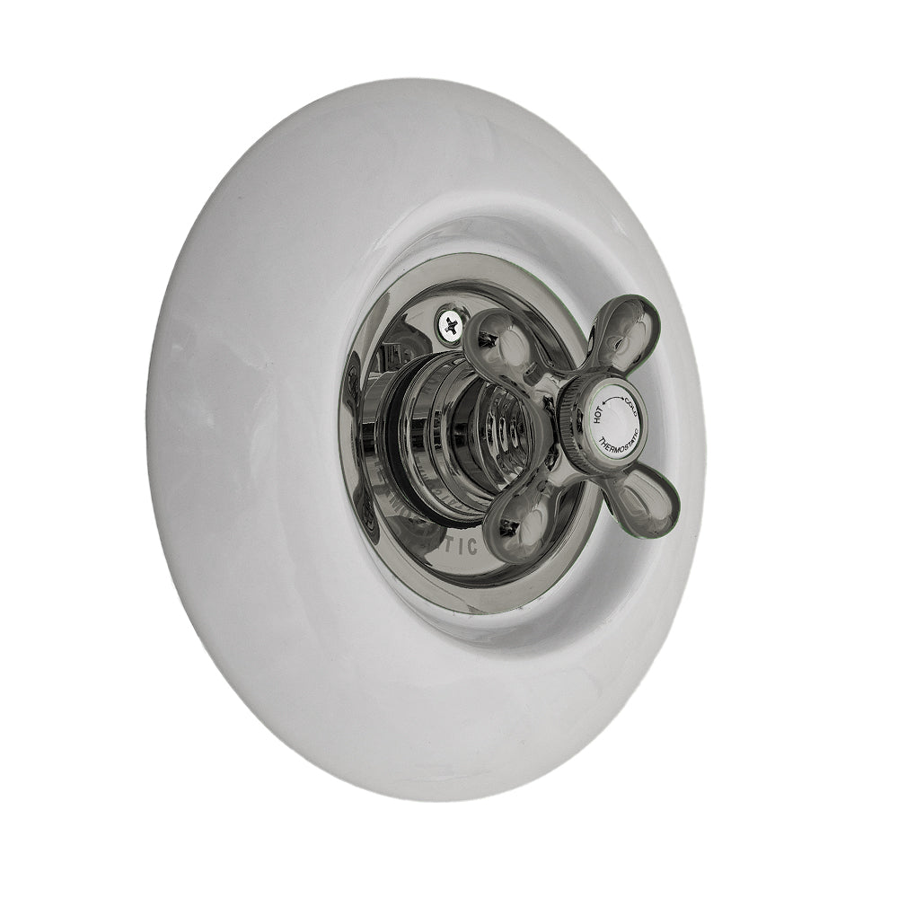Strom Living Thermo Shower Control with Round Porcelain Plate and Cross Handle