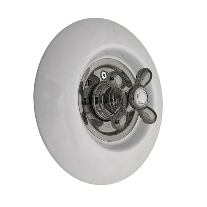 Strom Living Thermo Shower Control with Round Porcelain Plate and Cross Handle