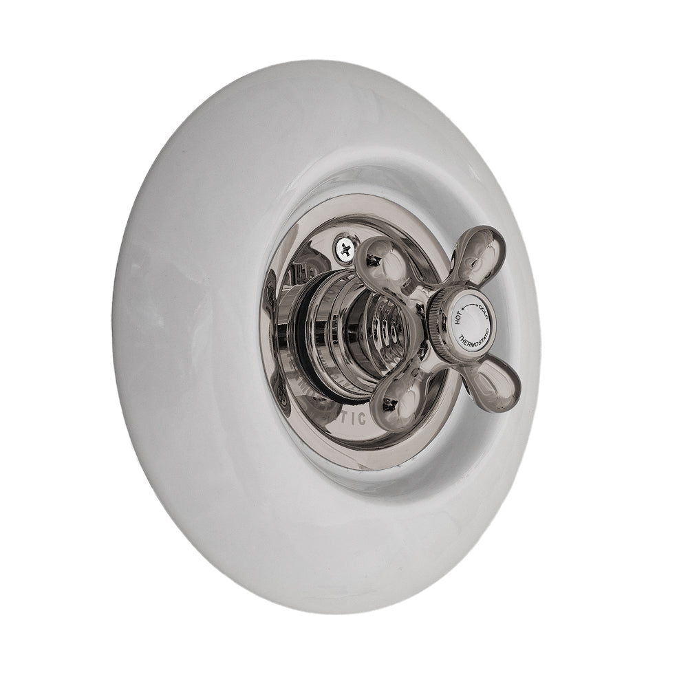 Strom Living Thermo Shower Control with Round Porcelain Plate and Cross Handle