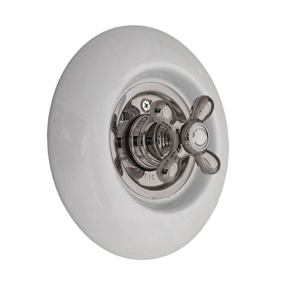 Strom Living Thermo Shower Control with Round Porcelain Plate and Cross Handle