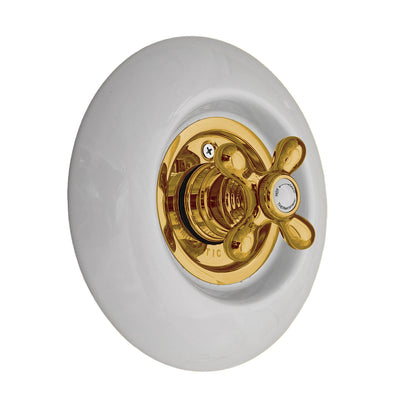 Strom Living Thermo Shower Control with Round Porcelain Plate and Cross Handle