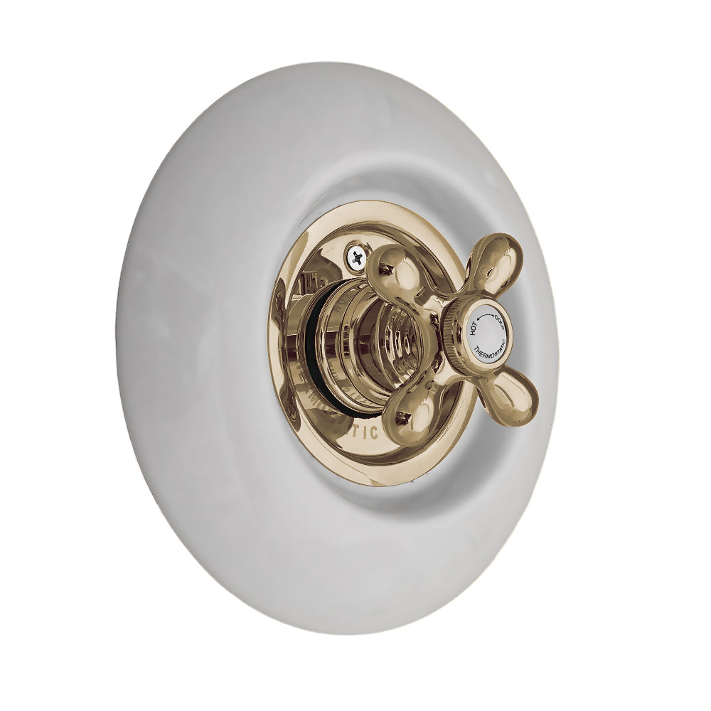 Strom Living Thermo Shower Control with Round Porcelain Plate and Cross Handle
