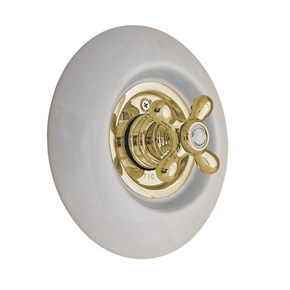Strom Living Thermo Shower Control with Round Porcelain Plate and Cross Handle
