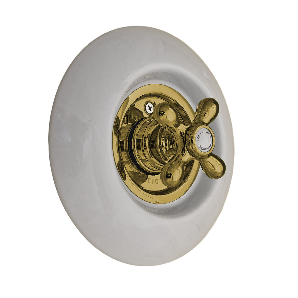 Strom Living Thermo Shower Control with Round Porcelain Plate and Cross Handle