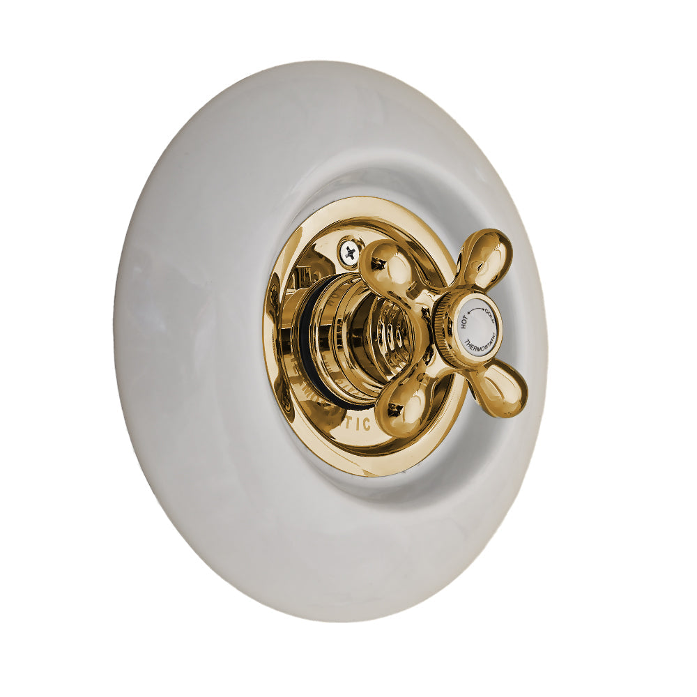 Strom Living Thermo Shower Control with Round Porcelain Plate and Cross Handle