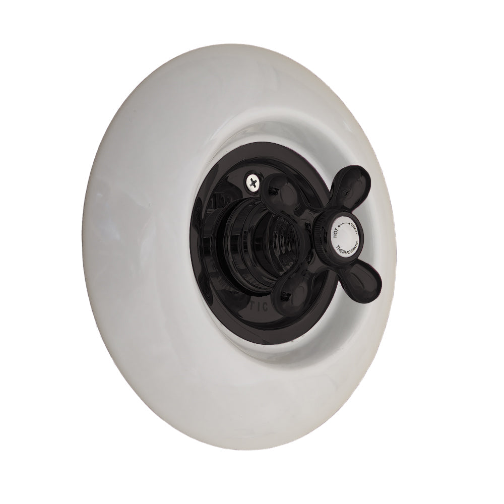 Strom Living Thermo Shower Control with Round Porcelain Plate and Cross Handle