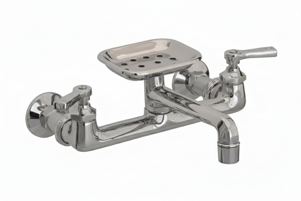 Deco Wall Mount Kitchen Faucet with Soap Dish P1047 | Strom Living Chrome - Kitchen Faucets