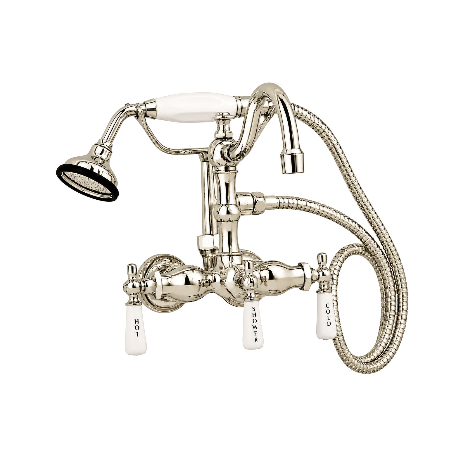 Tub Faucet with Handheld Shower, Arched Spout P1053 | Strom Living Polished Nickel - Tub Fillers