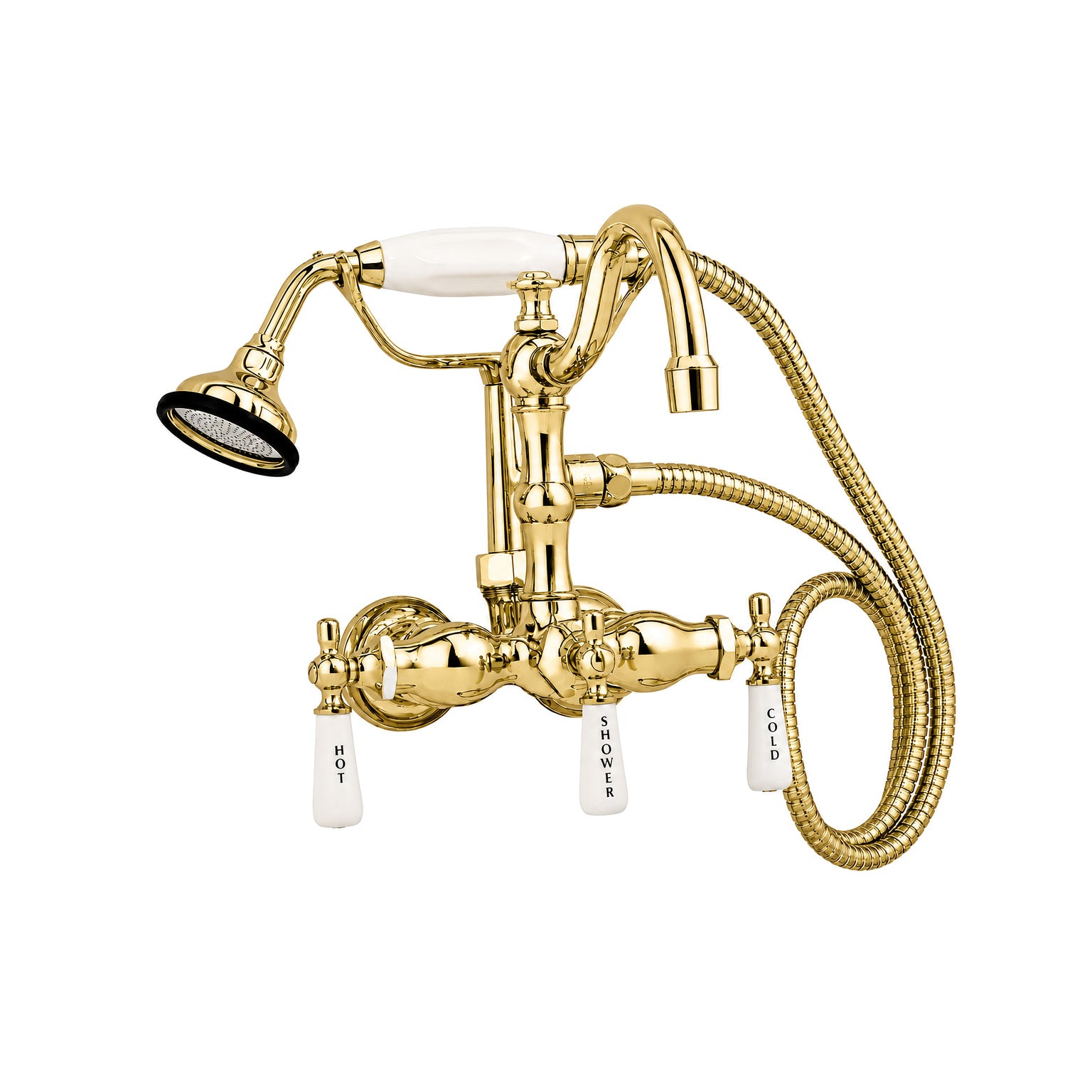 Tub Faucet with Handheld Shower, Arched Spout P1053 | Strom Living Polished Brass - Tub Fillers