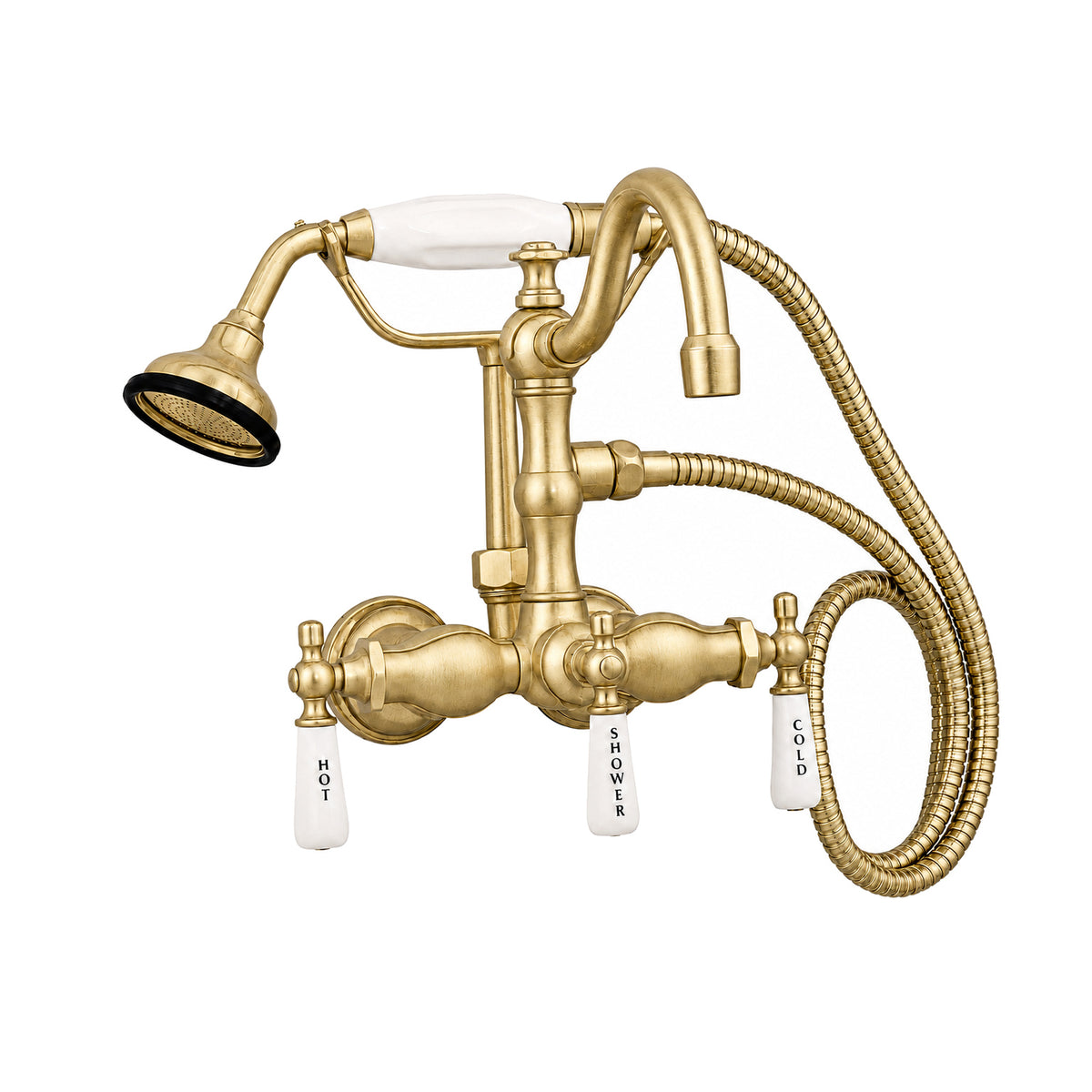 Tub Faucet with Handheld Shower, Arched Spout P1053 | Strom Living Supercoat Brass - Tub Fillers
