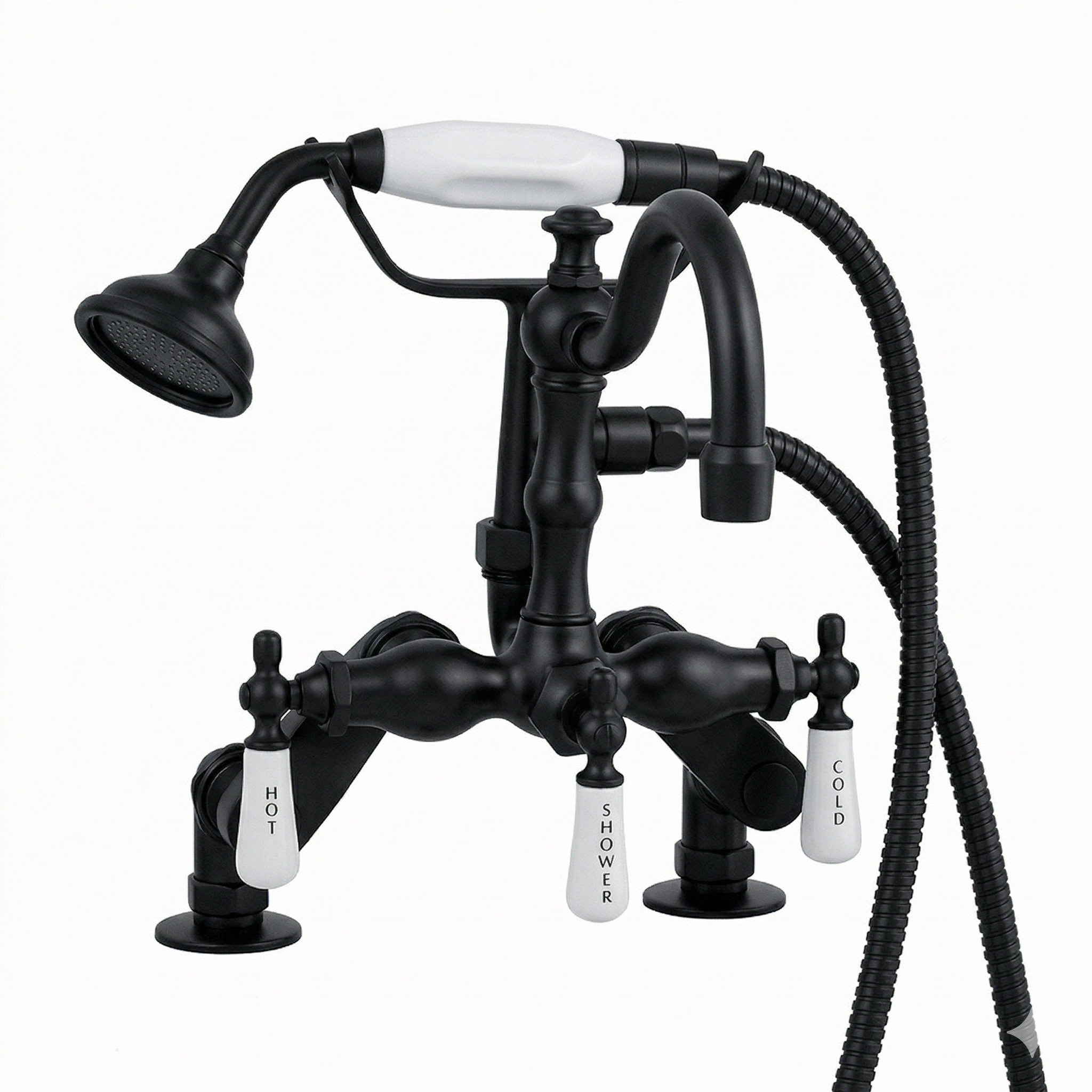 Deck Mount Telephone Faucet w/ Handheld P1054 | Strom Living Satin Black - Tub Fillers