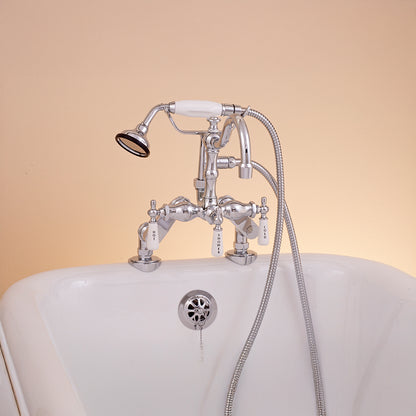 Strom Living Deck Mount Faucet with Handheld Shower and Vacuum Breaker