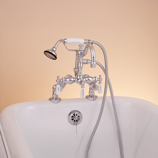 Strom Living Deck Mount Faucet with Handheld Shower and Vacuum Breaker