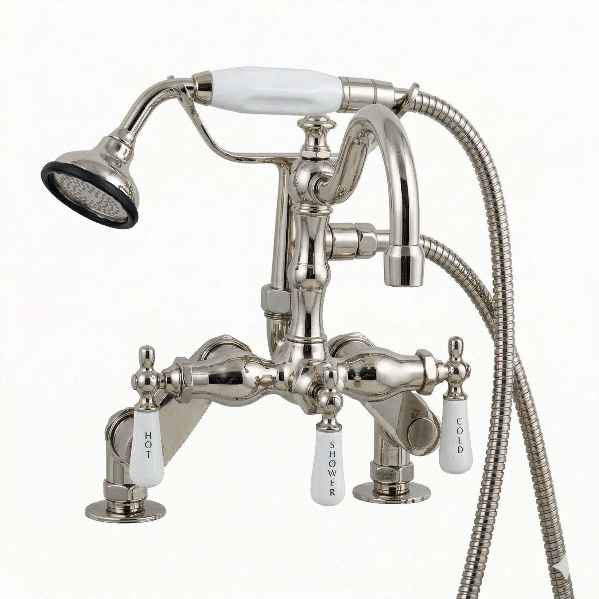 Deck Mount Telephone Faucet w/ Handheld P1054 | Strom Living Polished Nickel - Tub Fillers