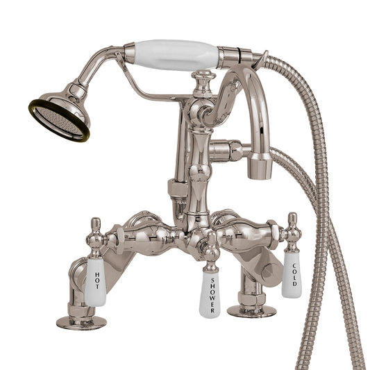 Strom Living Deck Mount Faucet with Handheld Shower and Vacuum Breaker