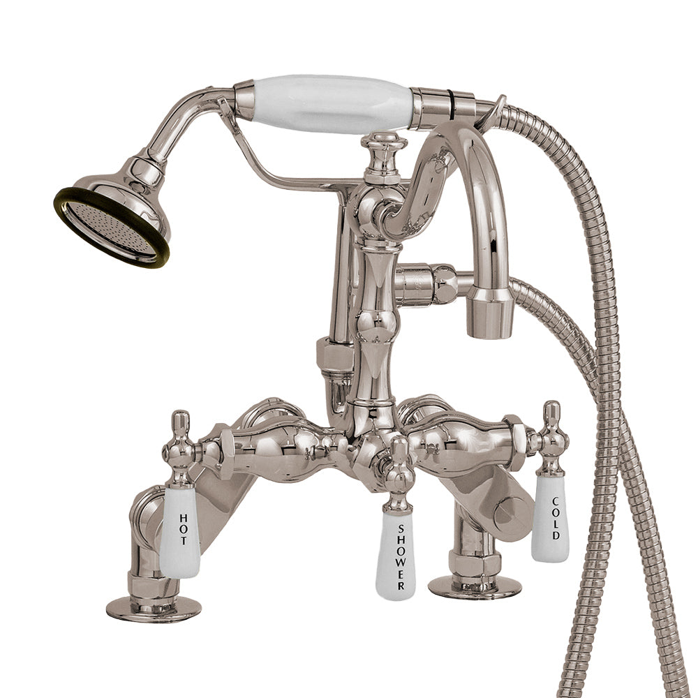 Strom Living Deck Mount Faucet with Handheld Shower and Vacuum Breaker