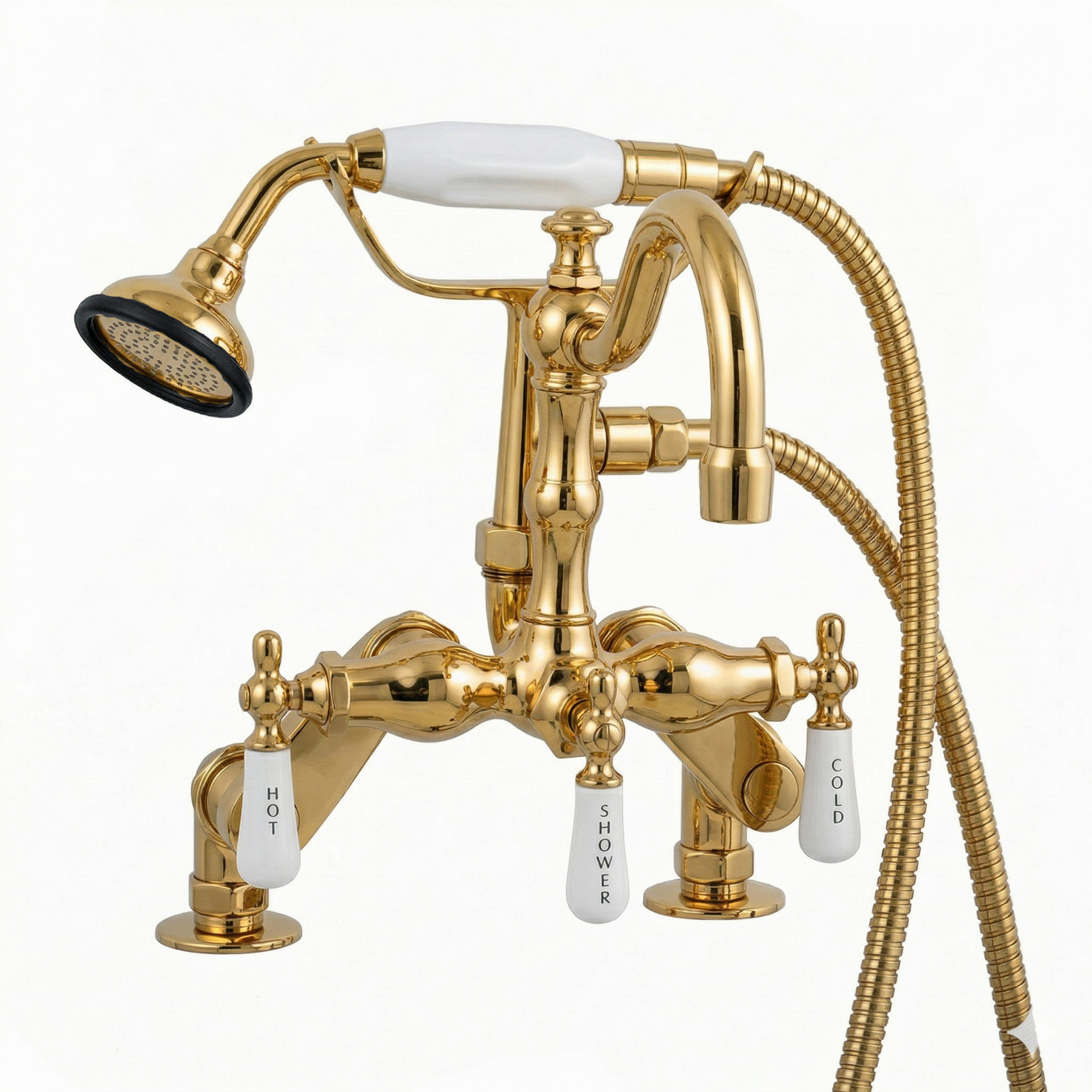 Deck Mount Telephone Faucet w/ Handheld P1054 | Strom Living Polished Brass - Tub Fillers