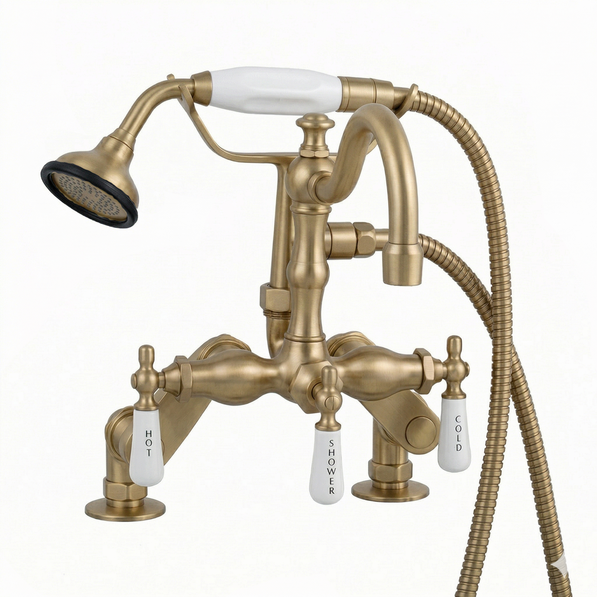 Deck Mount Telephone Faucet w/ Handheld P1054 | Strom Living Raw Brass - Tub Fillers