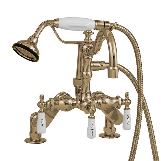 Strom Living Deck Mount Faucet with Handheld Shower and Vacuum Breaker