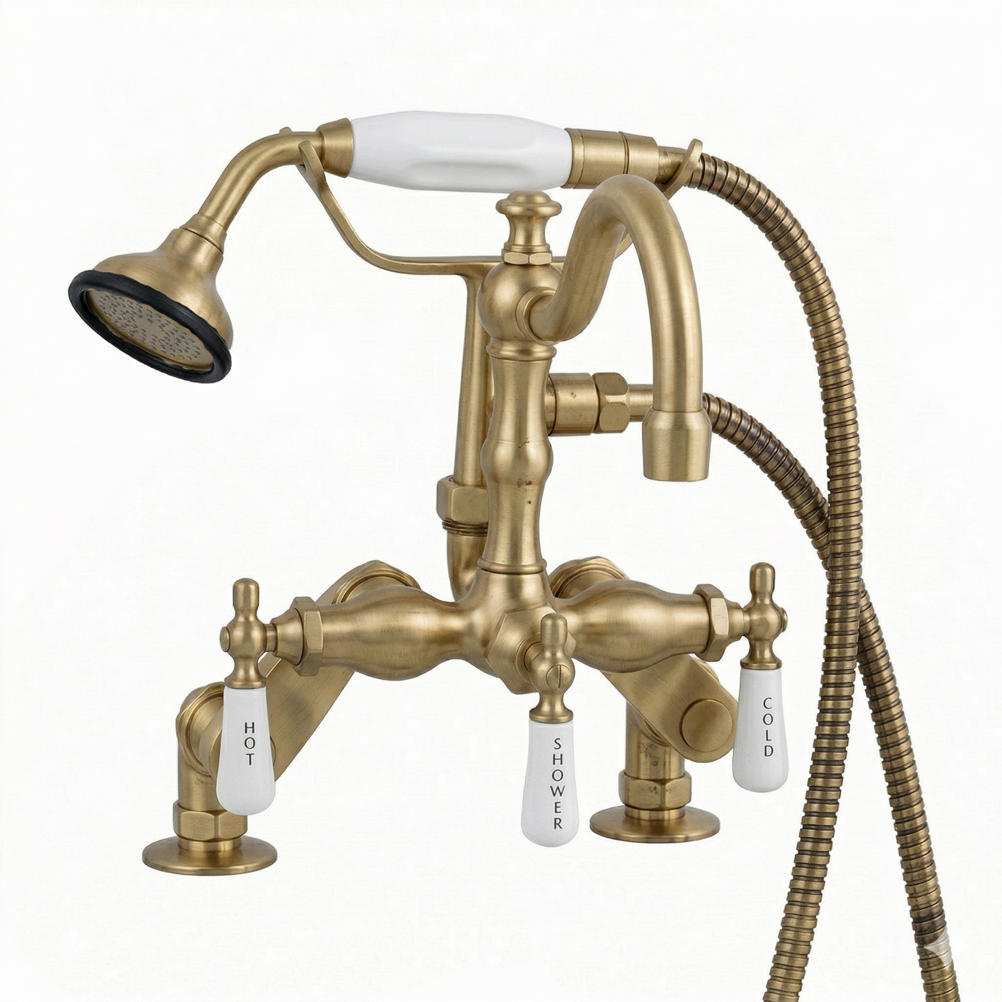 Deck Mount Telephone Faucet w/ Handheld P1054 | Strom Living Satin Brass - Tub Fillers