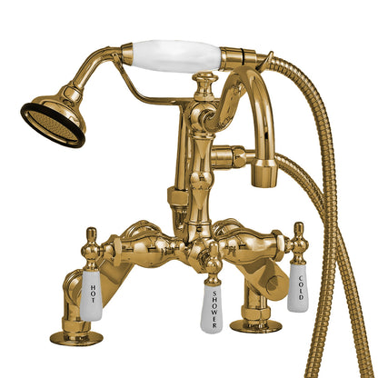 Strom Living Deck Mount Faucet with Handheld Shower and Vacuum Breaker