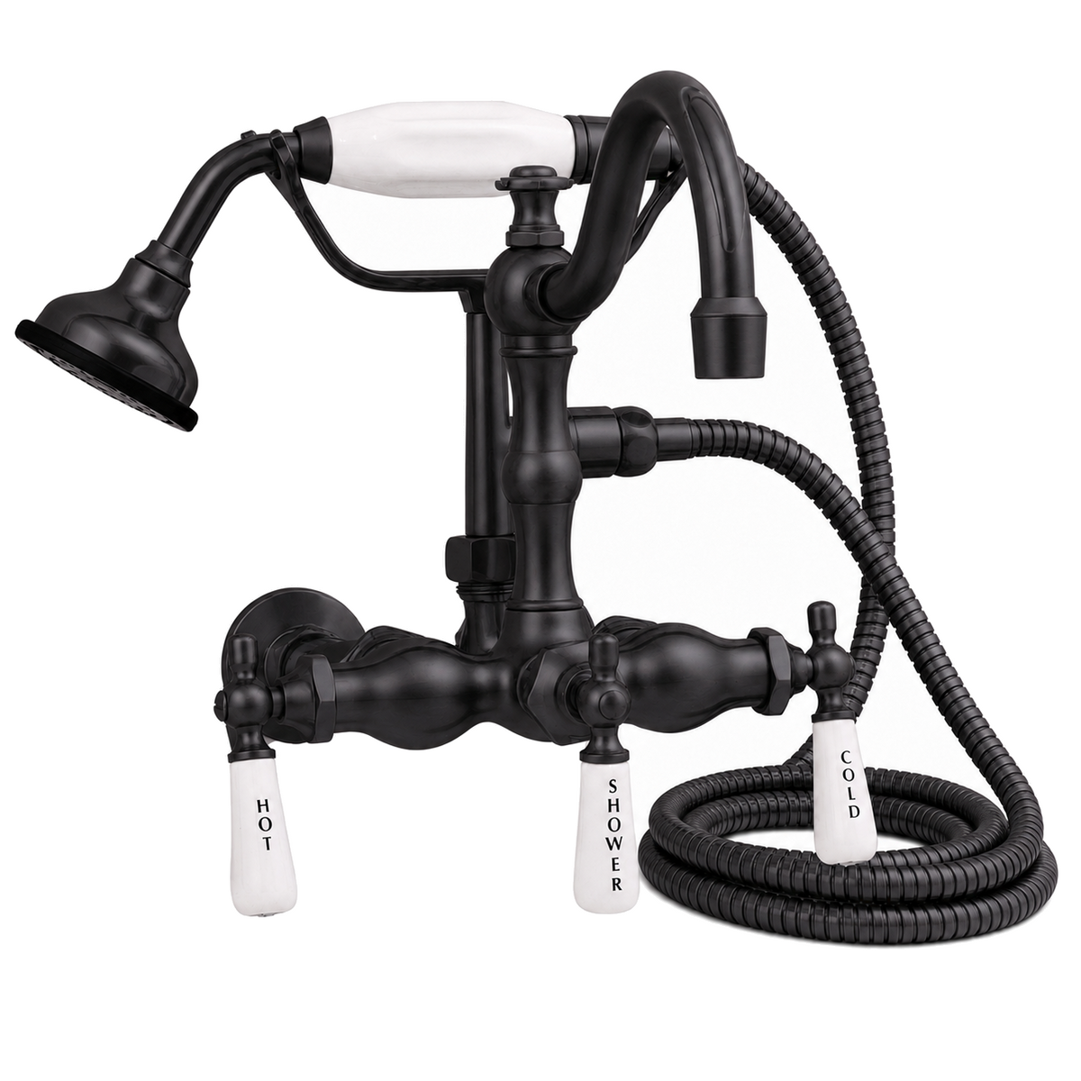 Wall Mount Tub Faucet Lever w/ Handheld P1055 | Strom Living Satin Black - Tub Fillers