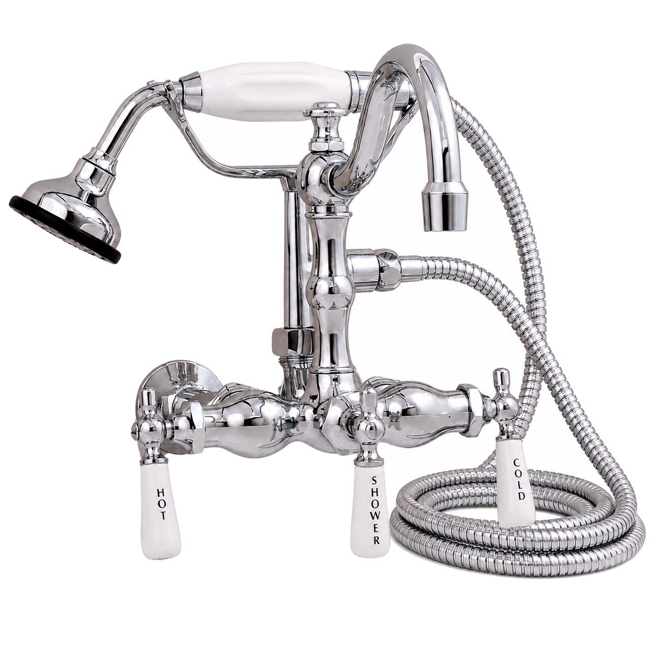 Wall Mount Tub Faucet Lever w/ Handheld P1055 | Strom Living Chrome - Tub Fillers