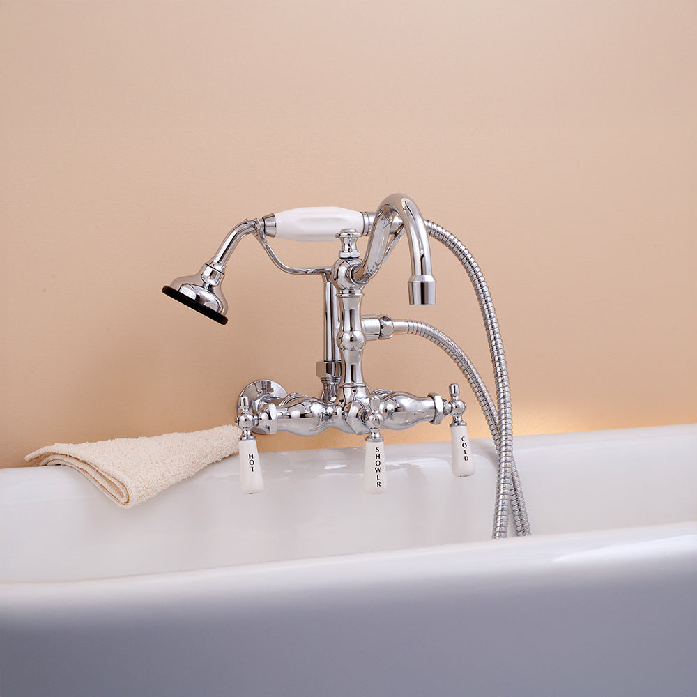 Wall Mount Faucet with Handheld Shower, Vacuum Breaker and Lever Handles P1055 | Strom Living