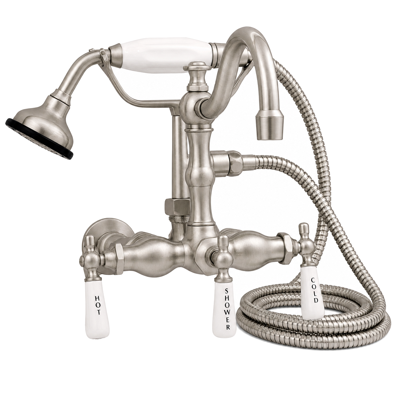 Wall Mount Tub Faucet Lever w/ Handheld P1055 | Strom Living Matte Nickel - Tub Fillers