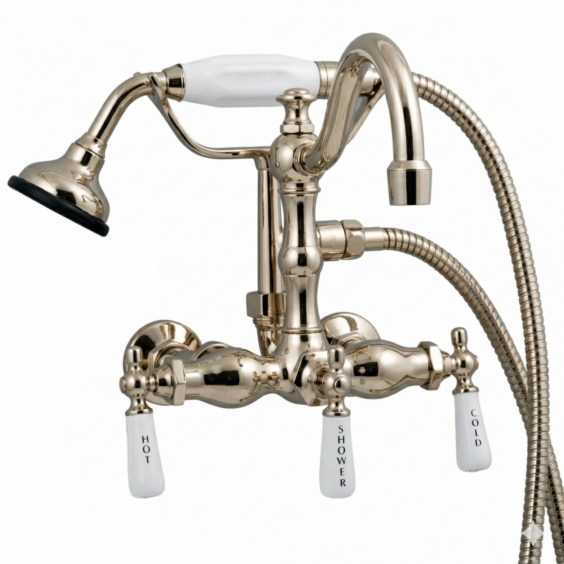 Wall Mount Tub Faucet Lever w/ Handheld P1055 | Strom Living Polished Nickel - Tub Fillers