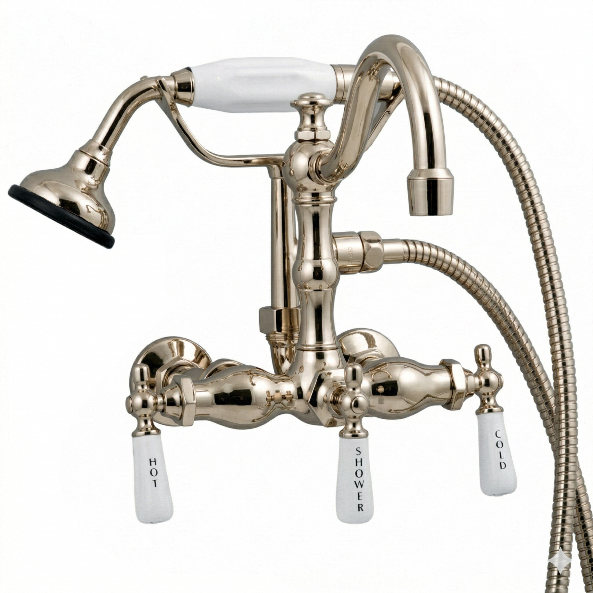 Wall Mount Tub Faucet Lever w/ Handheld P1055 | Strom Living Polished Nickel - Tub Fillers