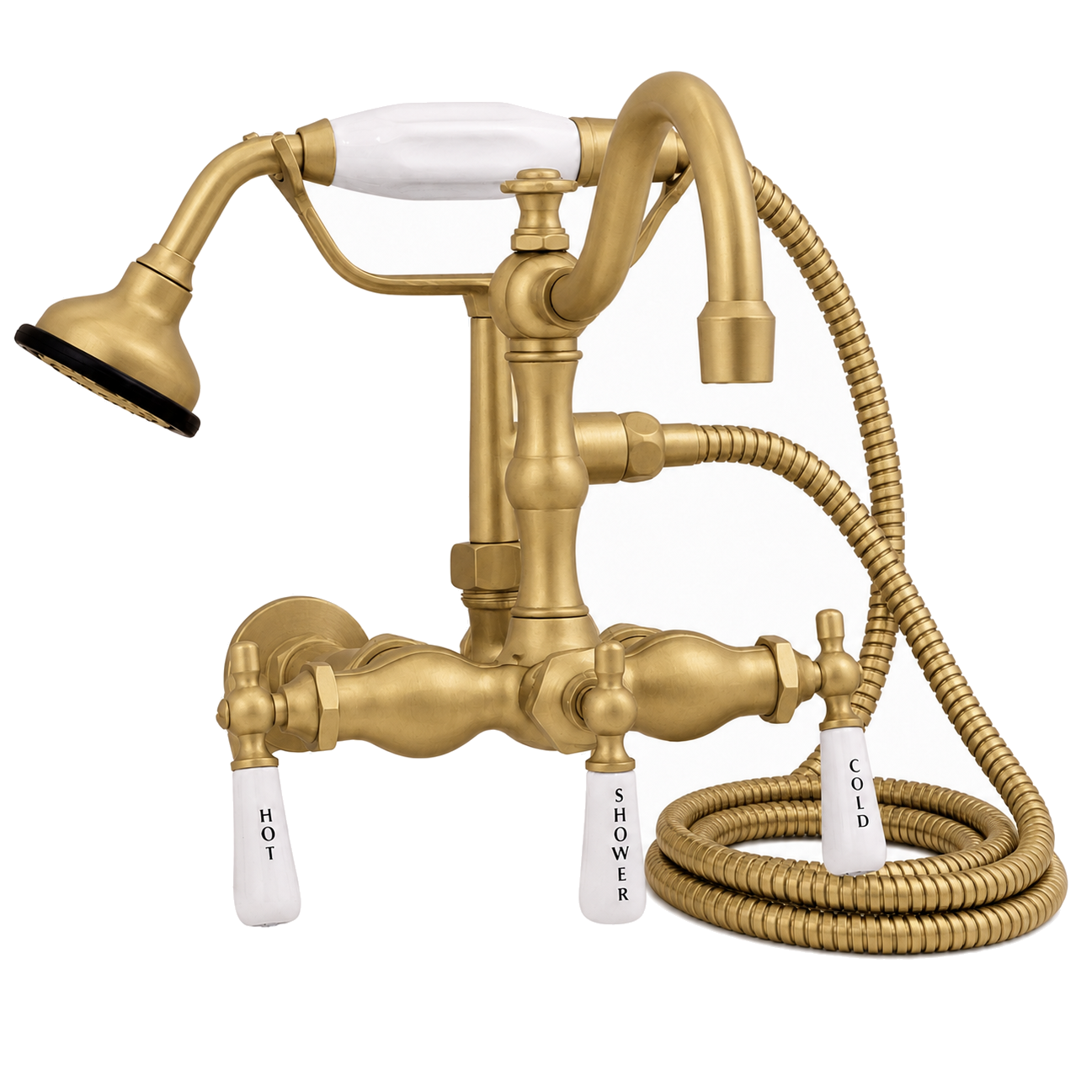 Wall Mount Tub Faucet Lever w/ Handheld P1055 | Strom Living Raw Brass - Tub Fillers