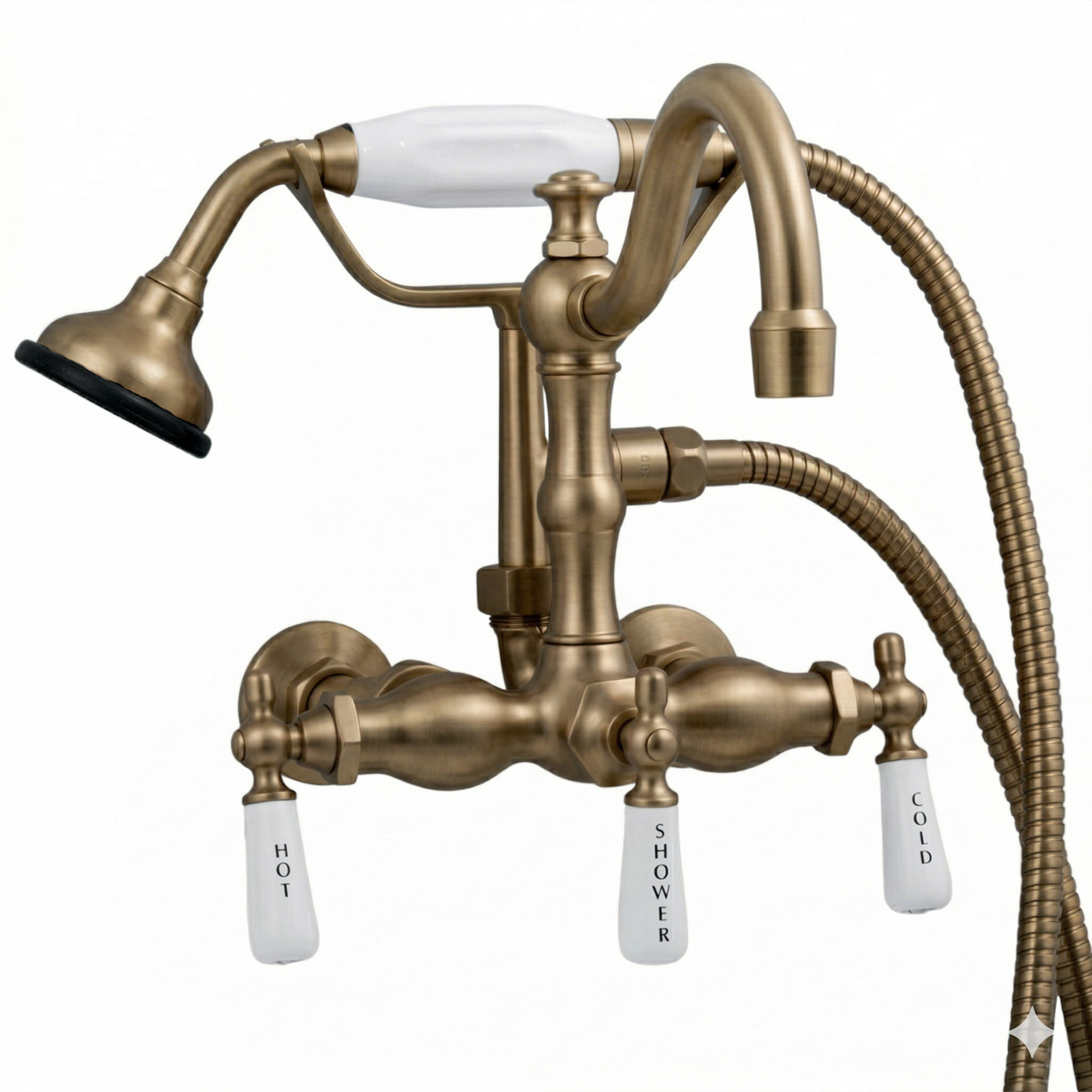 Wall Mount Tub Faucet Lever w/ Handheld P1055 | Strom Living Raw Brass - Tub Fillers