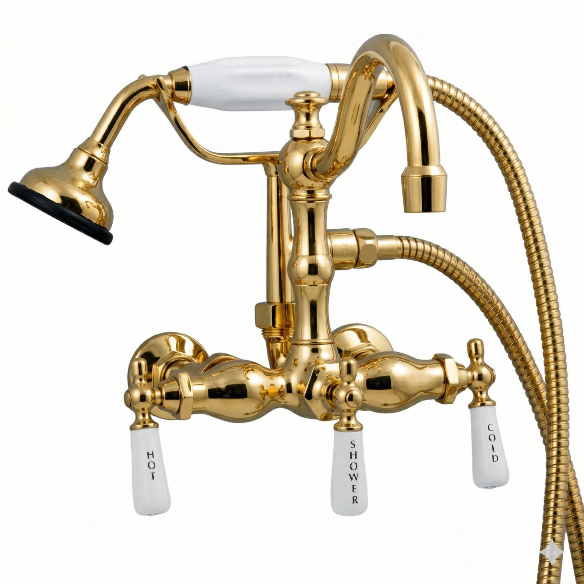 Wall Mount Tub Faucet Lever w/ Handheld P1055 | Strom Living Supercoat Brass - Tub Fillers