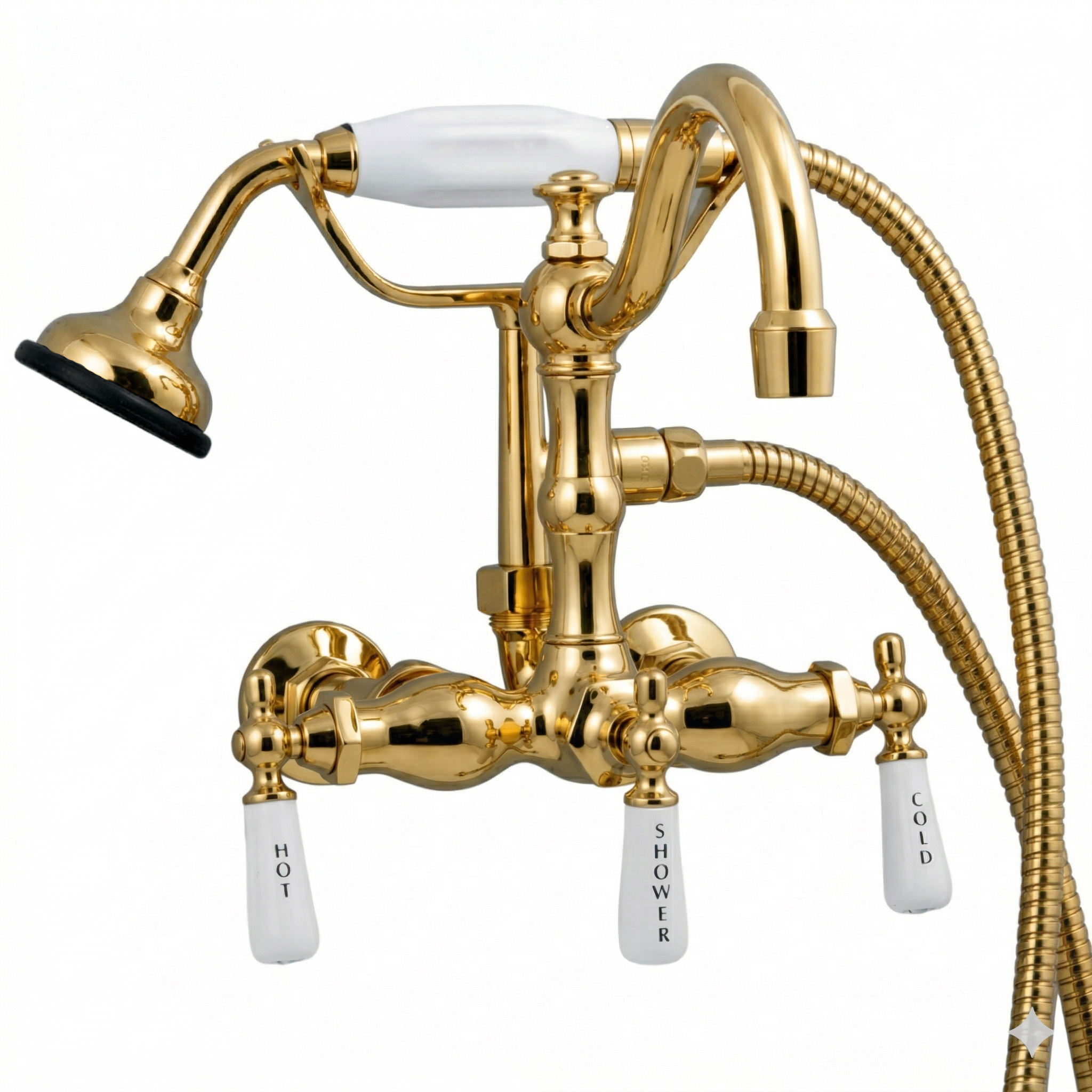 Wall Mount Tub Faucet Lever w/ Handheld P1055 | Strom Living Supercoat Brass - Tub Fillers