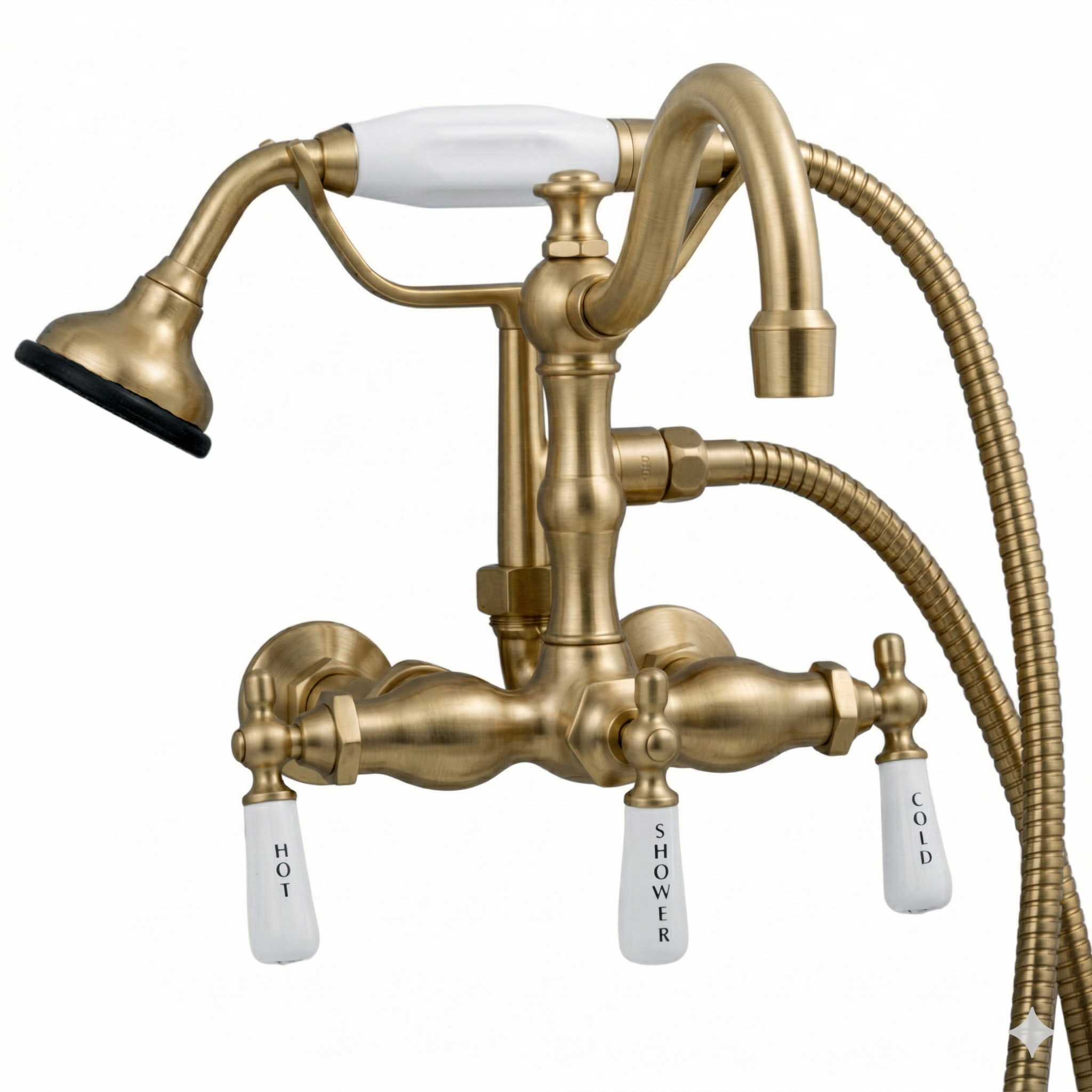 Wall Mount Tub Faucet Lever w/ Handheld P1055 | Strom Living Satin Brass - Tub Fillers