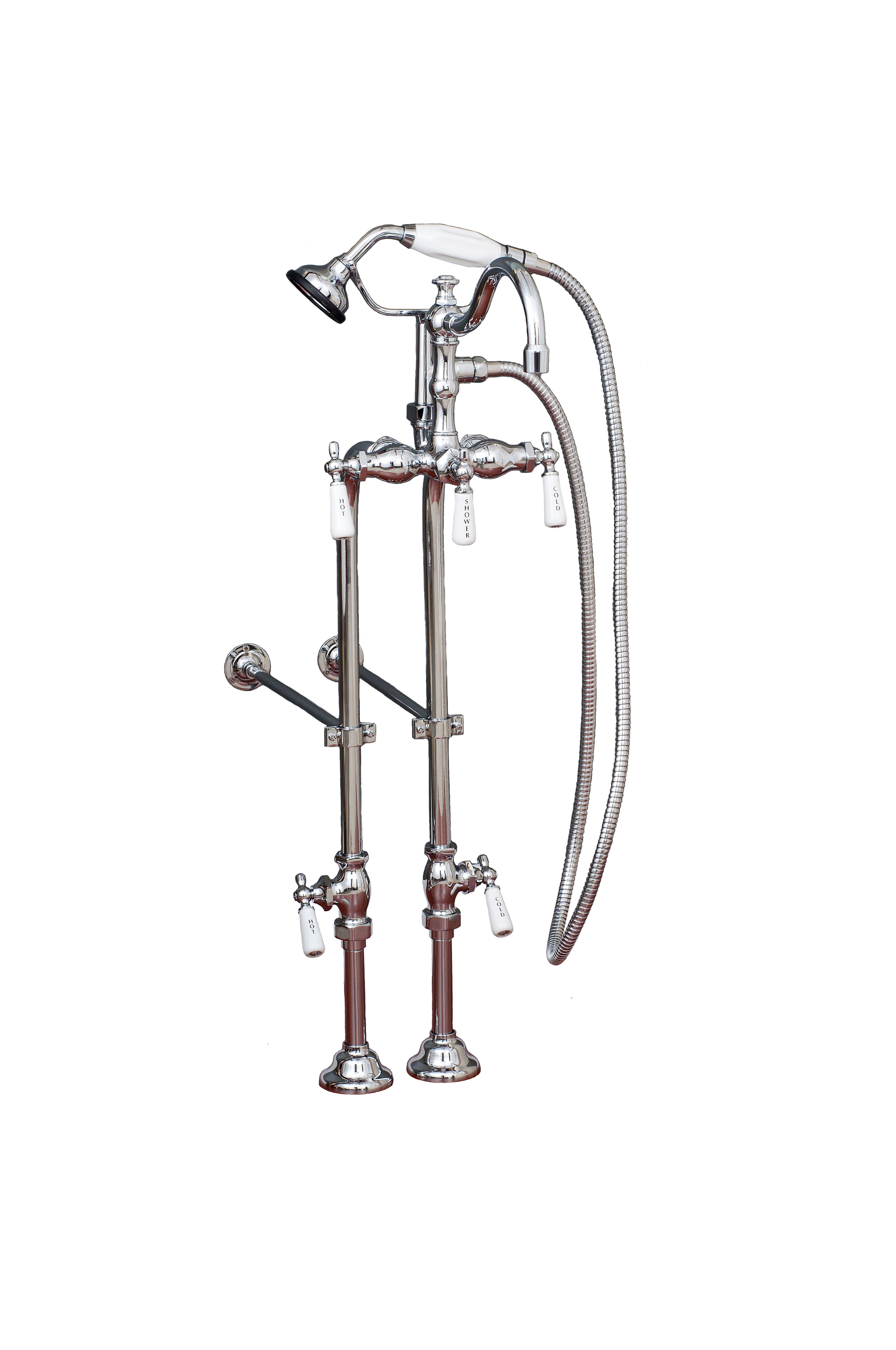 Freestanding Tub Filler Faucet with Handheld Shower/ Porcelain Levers and Rim Supply Set P1056 | Strom Living