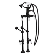 Strom Living Freestanding Tub Filler Faucet with Handheld Shower/ Porcelain Levers and Rim Supply Set