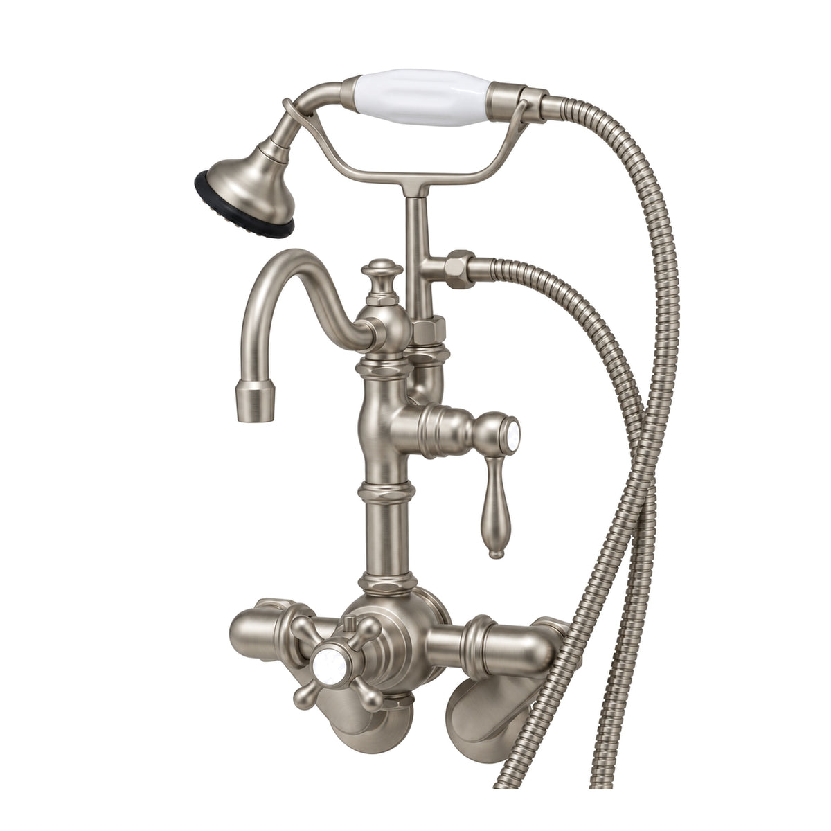 Thermostatic Wall Mount Tub Faucet w/ Handheld P1067 in Matte Nickel