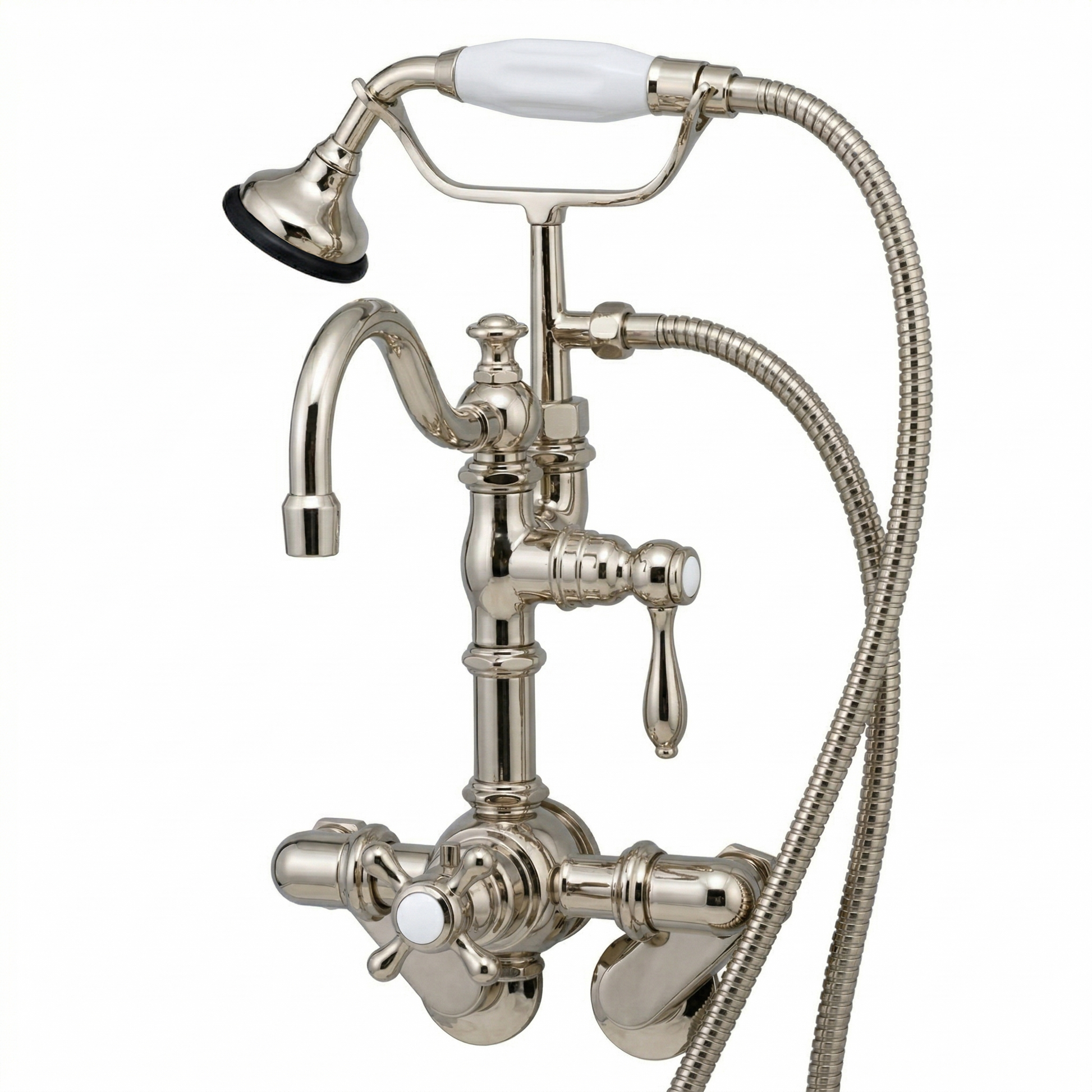 Thermostatic Wall Mount Tub Faucet w/ Handheld P1067 | Strom Living Polished Nickel - Tub Fillers